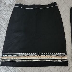 LOFT Black Pencil Skirt with Embroidered Trim